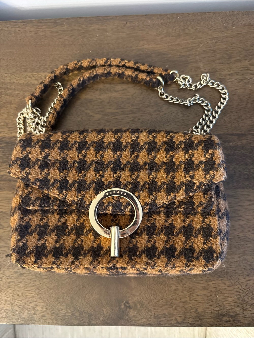 Sandro Brown Houndstooth Chain Shoulder Bag - Picture 3 of 7
